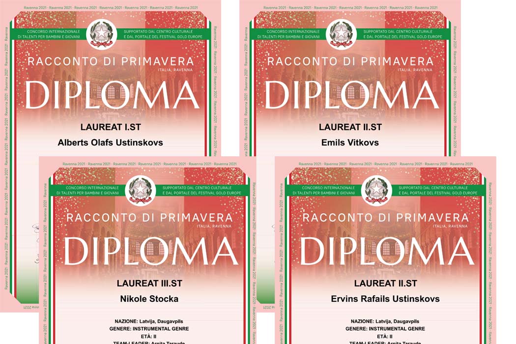 konkursa  RACCONTO DI PRIMAVERA laureātu diplomi