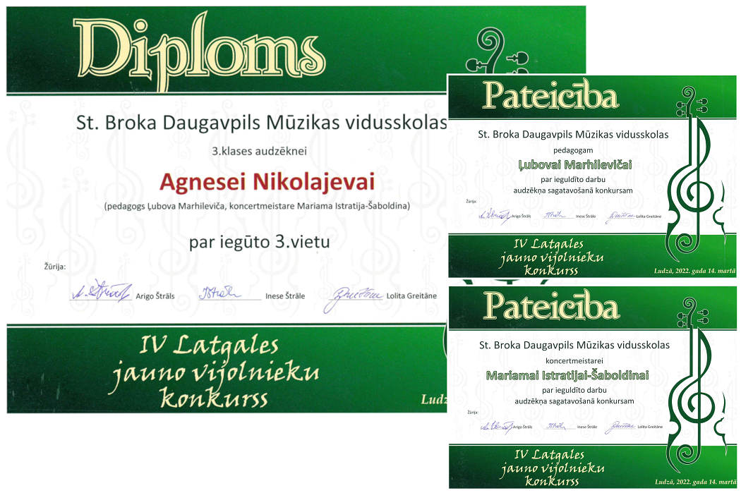 Latgales jauno vijolnieku konkursa diplomi