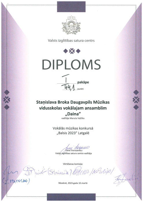 konkursa Balsis – 2023 dalībnieku diploms