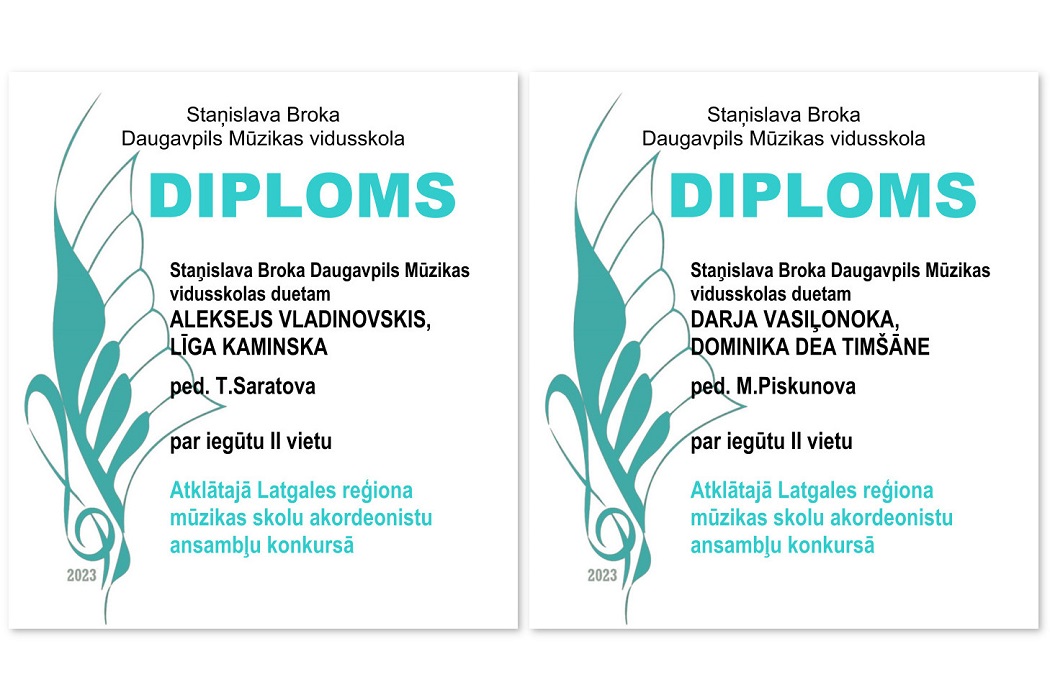 Atklātā Latgales reģiona akordeonistu ansambļu konkursa laureātu diplomi