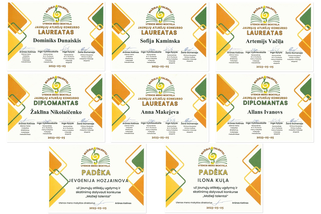 konkursa Mazie talanti laureātu diplomi